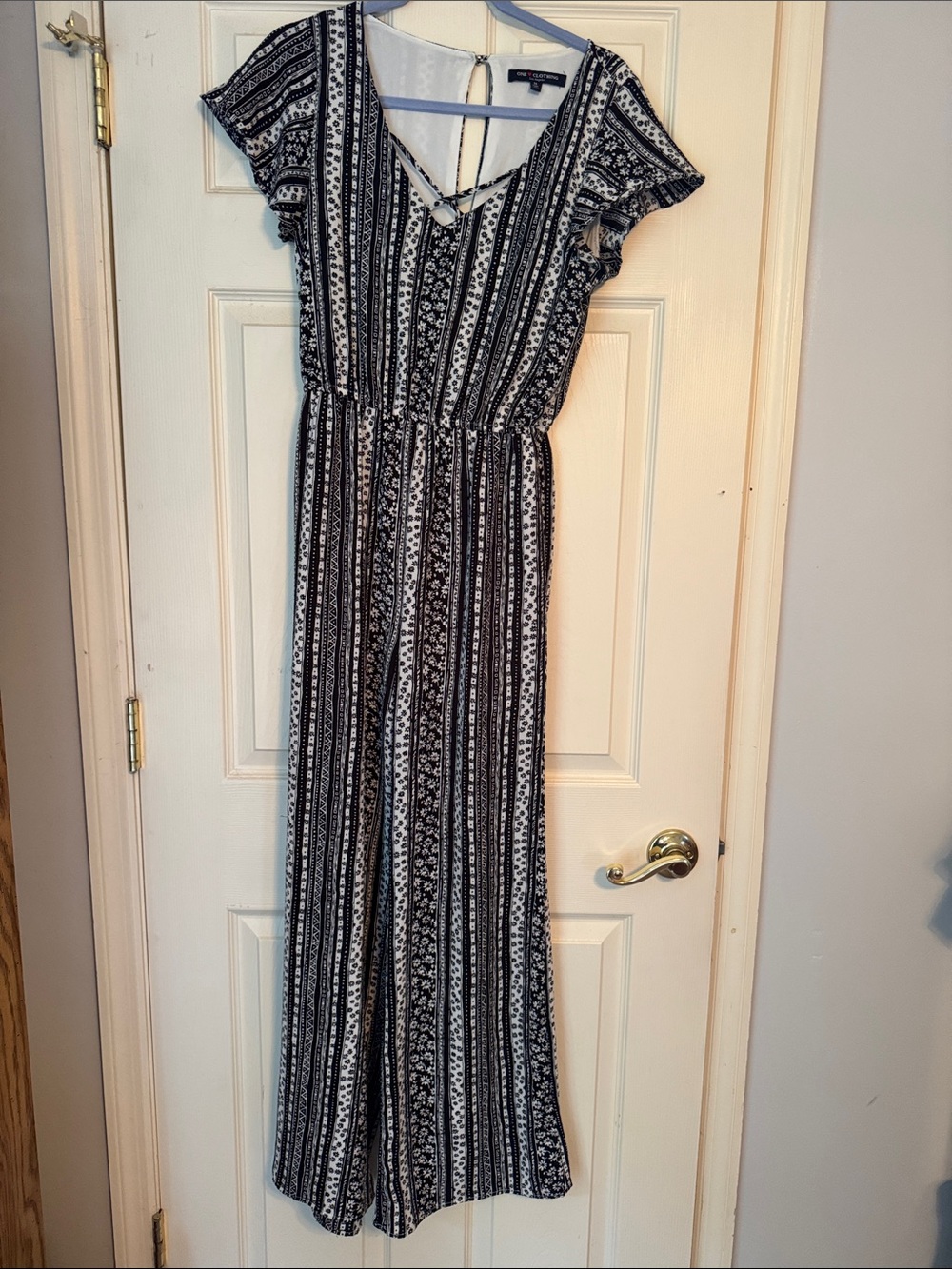 One Clothing Black and White Printed Short Sleeve Jumpsuit